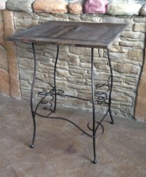 Reclaimed pine with hand bent iron base wine serving table