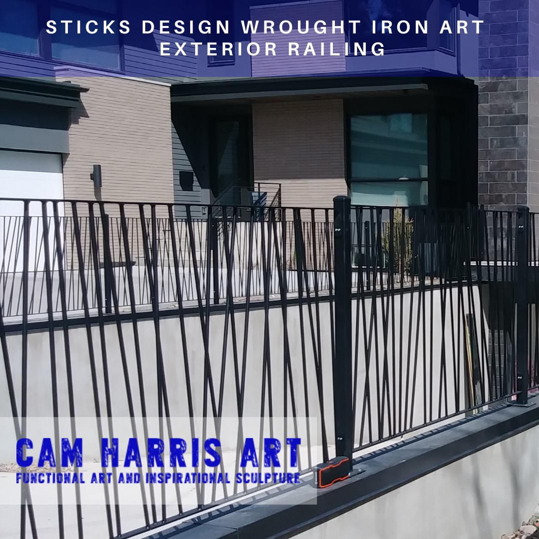 Sticks Design Iron Art Exterior Railing for a Luxury Home in Calgary, Alberta