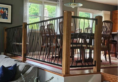 iron railing with wood posts